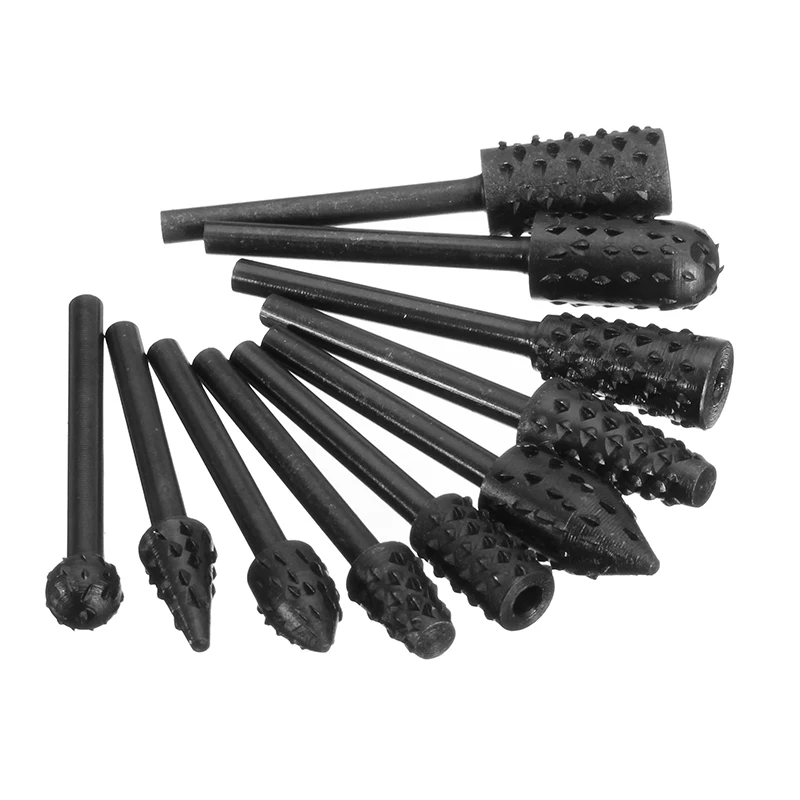 Drillpro 10Pcs 3mm Shank Rotary File Drill Bits Rotary File Cutter Rotary Rasp Set Woodworking Tool