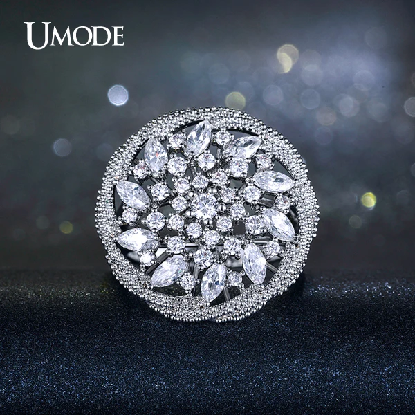 font b UMODE b font Vintage Bague Marquise Cut CZ Sunflower Shaped Cocktail font b
