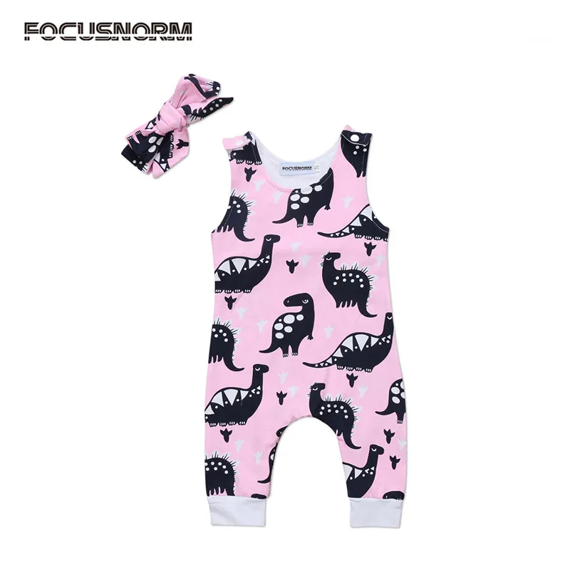 2017 Cute Newborn Baby Dinosaur Clothes Infant Baby Girls Sleeveless