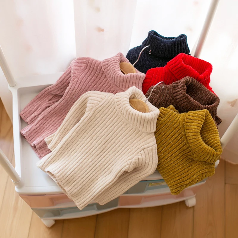 

2018 Autumn&Winter Children Clothes Boys Girl Turtleneck Sweaters Toddler Girls Sweater Chenille Soft Cotton Pullover Sweater