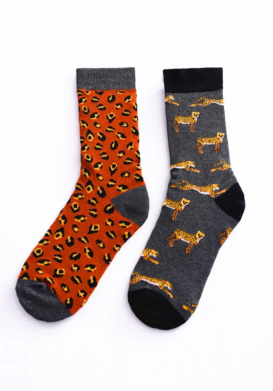 Newly Men Socks Cotton Casual Personality Design Animal fruit Happy left and right Different Socks Gifts for Men Brand Qual - Цвет: 1