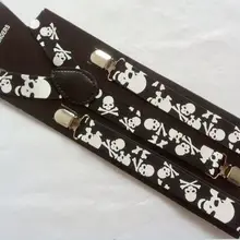 Горячая распродажа 2,5 см широкие регулируемые зажимы на подтяжках с принтом черепа Эластичные подтяжки для женщин и мужчин