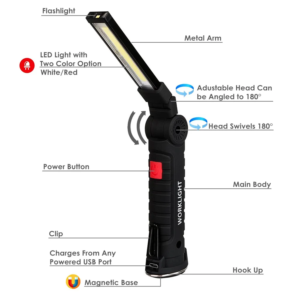 Zk20 USB Перезаряжаемый светодиодный светильник-Вспышка складной COB портативный Рабочий светильник Магнитная база крюк ремонт лампа для кемпинга Прямая поставка