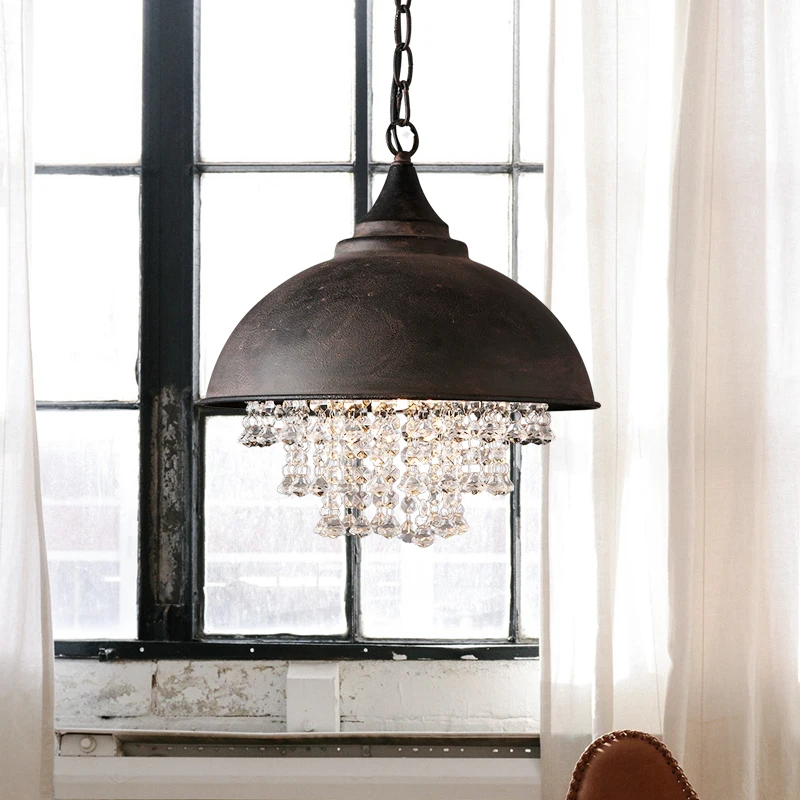 

Vintage Pendant Light Iron Crystal pendant Lamp For Kitchen Dining Room Table Hanging Lamp Home Lighting Retro Light Fixture