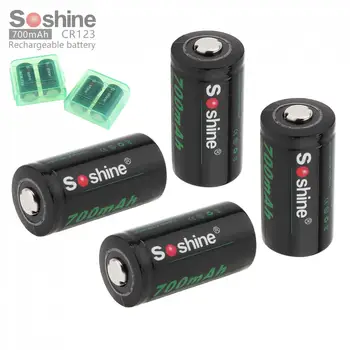

Soshine 4pcs RCR 123 16340 700mAh Li-ion Rechargeable Battery with 2pcs Battery Storage Box for Flashlights Headlamps
