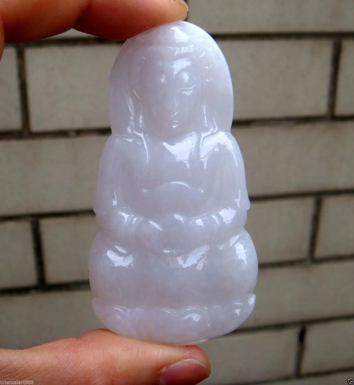 

Certified Untreated White Icy Jadeite Jade Carved Big Kwan-yin PendantGrade A