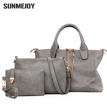 SUNMEJOY 3 Unids/set retro Bolso de Las Mujeres Bolsa de Mensajero Monedero de las mujeres Sólidos Bolsas de Hombro Señora de la Oficina de Asas Casual 2017 Top-mango Bag3