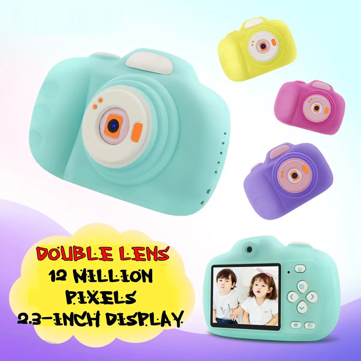

Child Digital Camera Double Lens Cartoon Mini Digital camera HD Shooting Autofocus with 16g Memory Card Reader