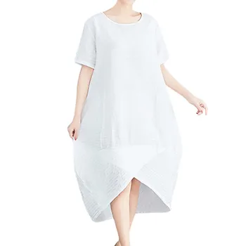 

KLV 2019 Womens Fashion Short Sleeve O-Neck Irregularity Dress Casual Pure Color Dress free shipping D4