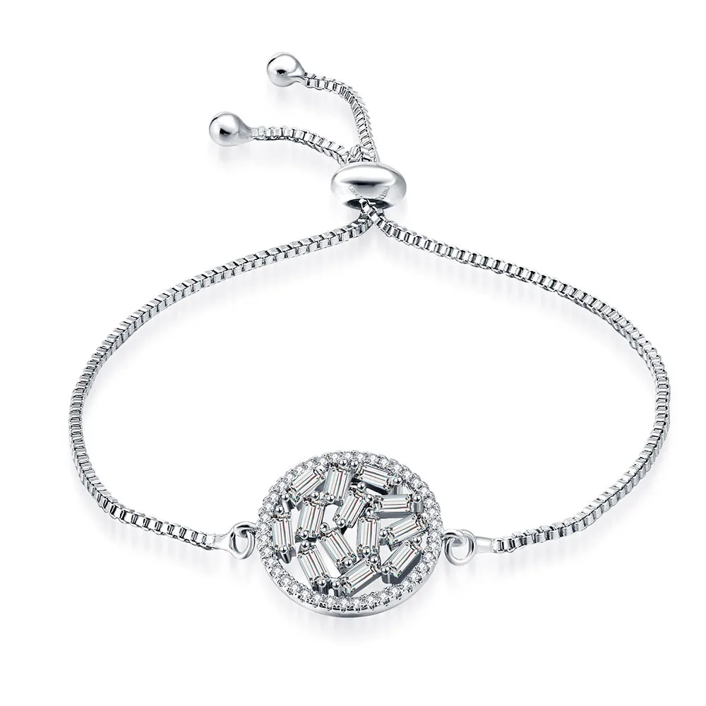 

St.kunkka Slide Bracelet Round Crystal Zircon Bracelets For Women 3 Color Rose Gold Silver Box Chain Charm Bangles Jewelry Gift