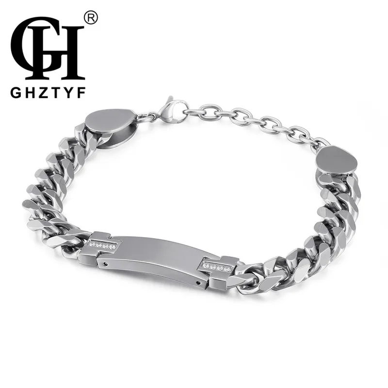 

GHZTYF Male Stainless Steel Bracelet For Men's Micro Inlay Zircon Steel's Chain Link Adjustable Bracelets