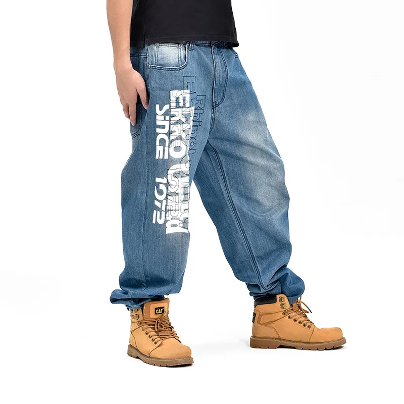 Мужские Широкие джинсовые штаны CHOLYL в стиле хип-хоп, голубые джинсы для скейтбординга, мешковатые джинсы размера плюс для рэпера, свободные джинсы для бега