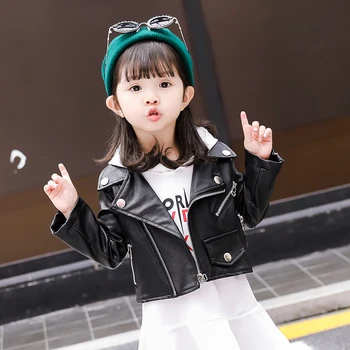 

girls PU jacket Spring Autumn children's Motorcycle leather 2-7 years old fashion Diagonal zip pocket short boys coat cool