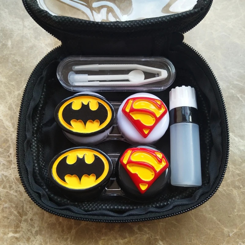 

LIUSVENTINA 2018 New DIY Resin Cute Batman Superman Combo Contact Lens Case Bag Container for Color Lenses Gift for Boy And Girl