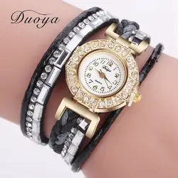 Duoya часовой бренд Для женщин роскошные золотые Модные прозрачные Стразы Дамы браслет наручные часы Женское платье кварцевые часы