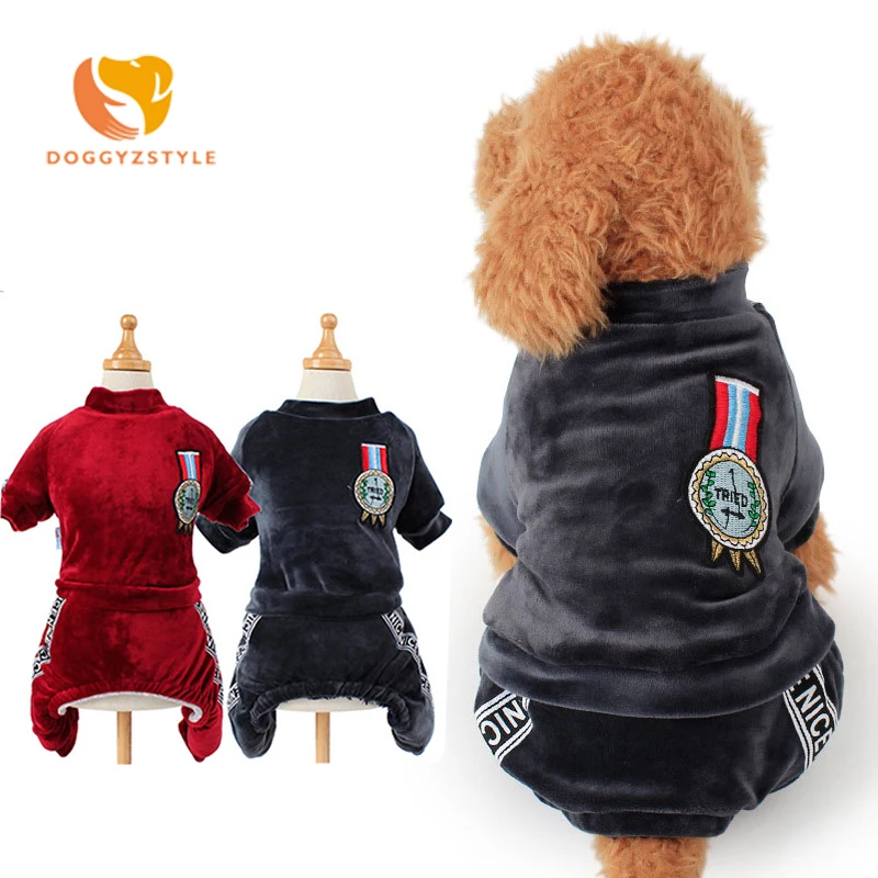 

Winter Thickening Warm Pet Dog Jumpsuit Clothing Velvet Solid Color Puppy Sport Hoodie Pets Costume Apparel DOGGYZSTYLE