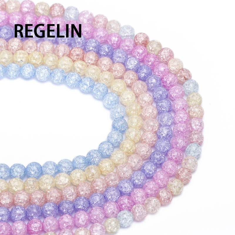 

REGELIN Pick Size 4 6 8 10 12mm Natural Loose Snow Cracked Round colorful Crystal Quartz Rock Spacer Beads For Jewelry DIY