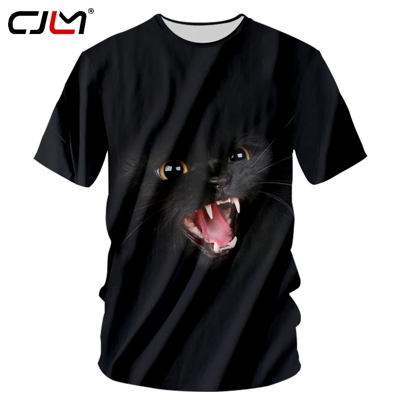 

CJLM Man New 3D Printed Ferocious Animal Black Cat 5XL Creative Couple Wear Big Size 6XL Summer O Neck Tshirt