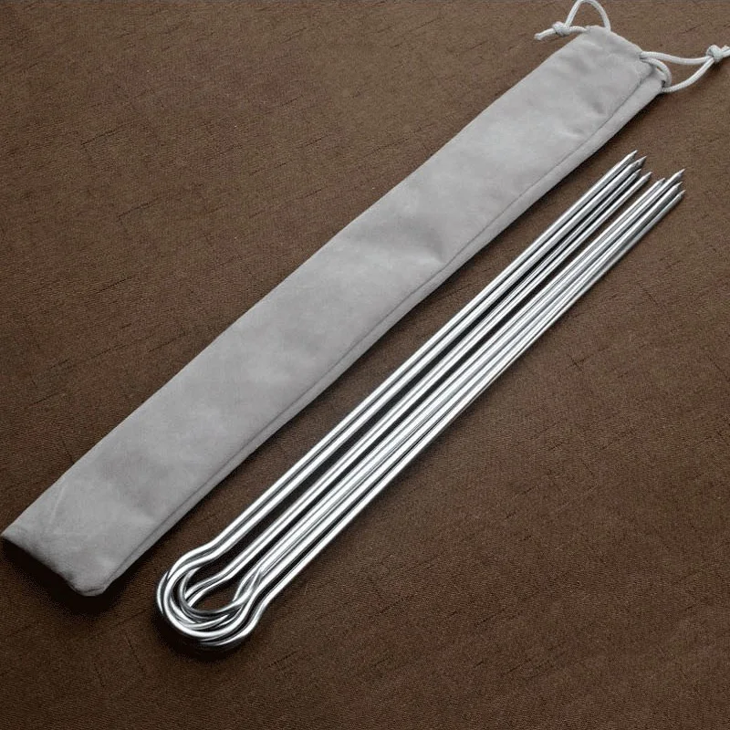 6pcs U shape BBQ Grilling Skewers Stainless steel Kebab Skewer with Skewer Bag Portable BBQ Grill Stick Needle Set 30cm 12inch