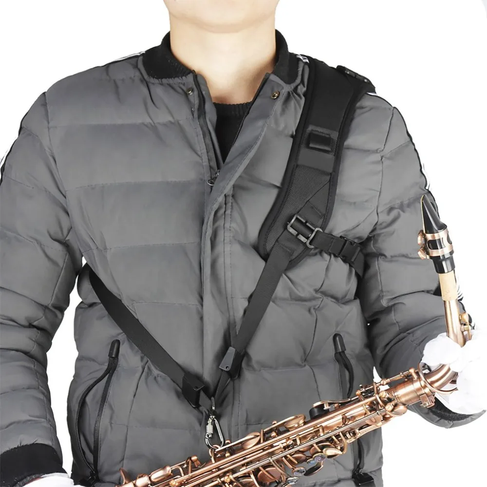 Professional Adjustable Harness Shoulder Black Sax Saxophone Belt Neck