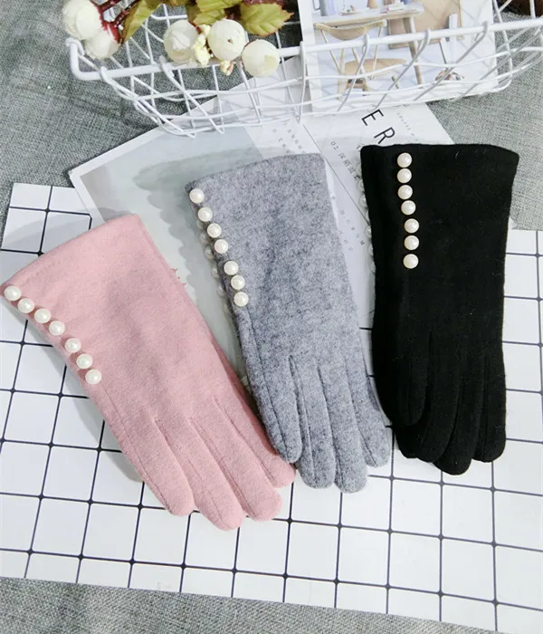 

Brand Glovs Winter Women Gloves Cashmere Mittens Female Pearl Warm Wool Gloves Women Driving Gloves