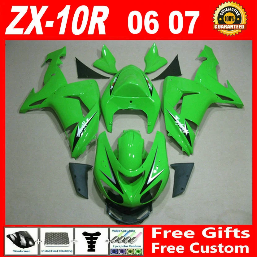 

7 gifts body kit for 06 07 Kawasaki ZX10R green black fairings factory outlet 2006 2007 ninja ZX-10R fairing kits 7 gifts GHB85