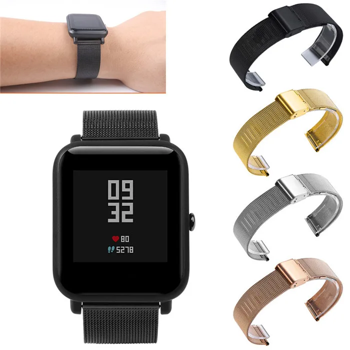 Часы ремешок для Xiaomi Huami Amazfit Bip Молодежные часы Миланского браслет из нержавеющей стали Jn.19