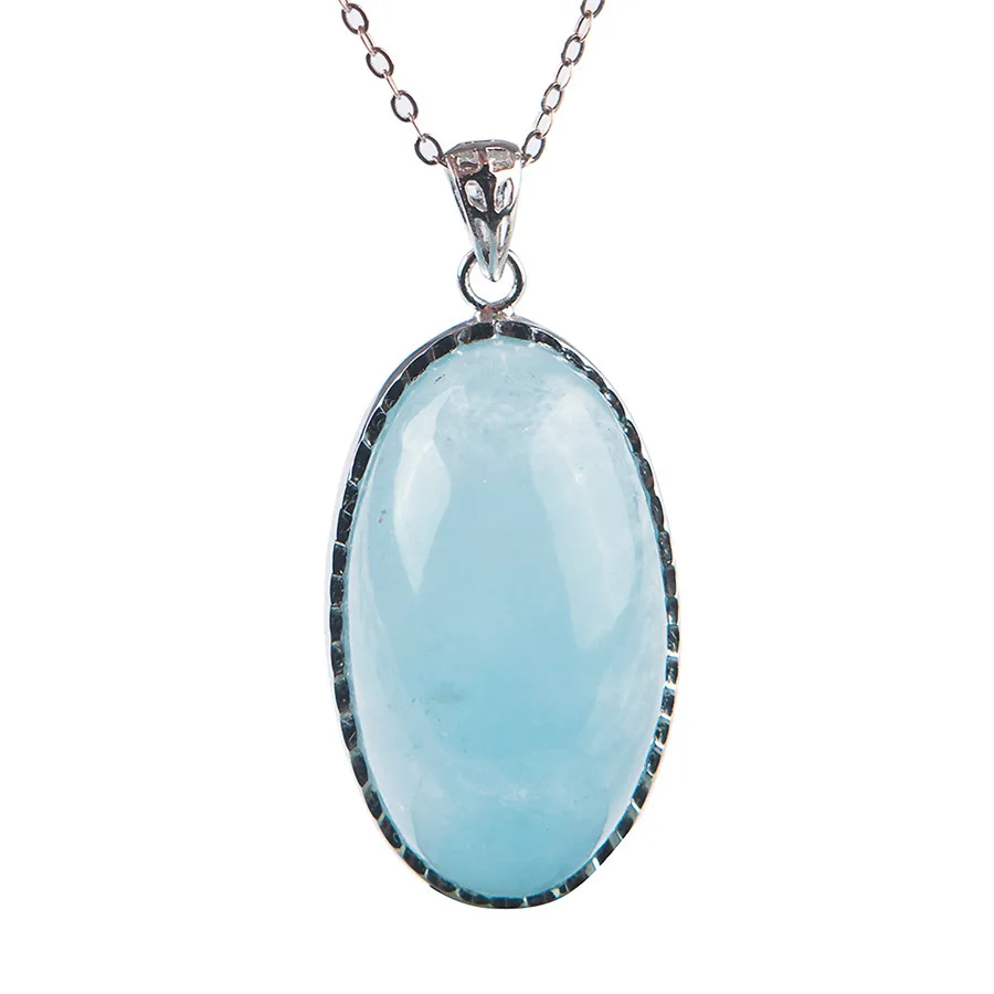Genuine Blue Natural Aquamarine Pendant Sterling 925 Silver Fine