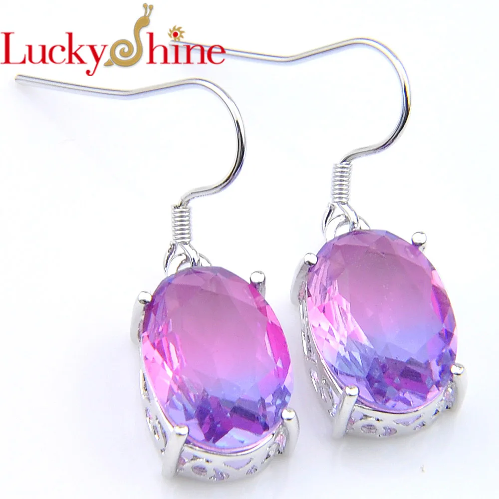 

Luckyshine Fashion New Mystic Purple Tourmaline Crystal Zirconia 925 Silver Drop Earrings For Women Wedding Jewelry