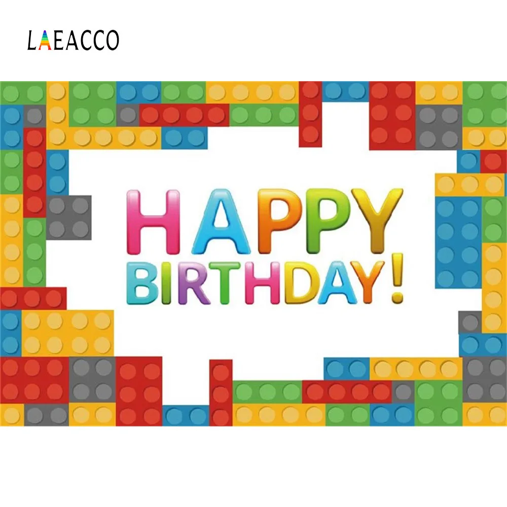 Laeacco Cartoon Colorful Lego Baby Birthday Party Photography Backdrops 