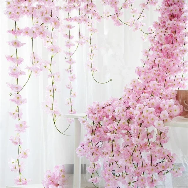 1,8 м Сакура ротанг высокая имитация 1,8 м цветок вишни Искусственный ротанг свадебный цветок стена