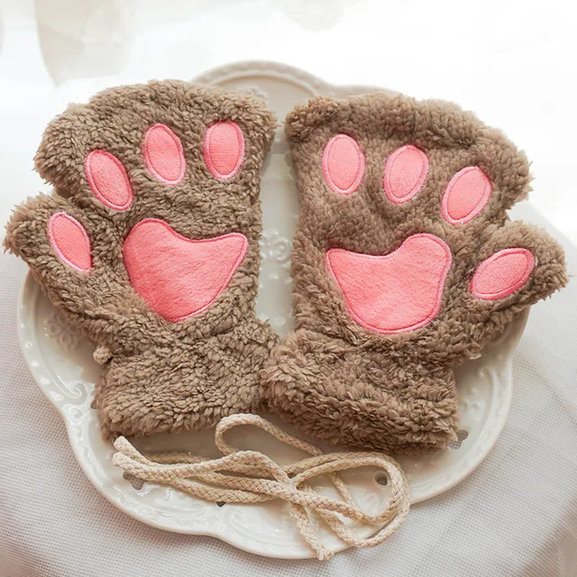 Hiver Kawai Gants Belle Bande Dessinee Ours Chat Patte Moelleux Plus Chaud Peluche Mitaine Mitaine Chaud Demi Doigt Gant Cosplay Accessoires Aliexpress