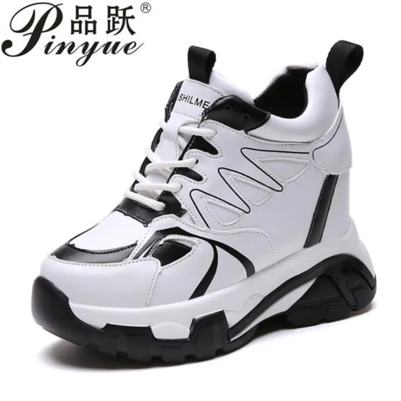 

2018 New Fashion Women High Top Sneakers Platform Wedge Heels Leather Shoes 10CM Autumn Casual Shoes Zapatillas Deportivas Mujer