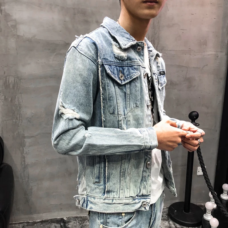 YASUGUOJI New 2019 Hip Pop Fashion Embroidered Patch Jean Jacket Men Denim Jackets Streetwear Hole Slim Fit Jeans Jacket for Men YASUGUOJI New 2019 Hip Pop Fashion Embroidered Patch Jean Jacket Men Denim Jackets Streetwear Hole Slim Fit Jeans Jacket for Men