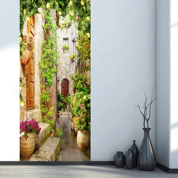 

European Street Building Door Sticker Restaurant Living Room Home Decoration Door Decals PVC Self-Adhesive Waterproof Wallpaper