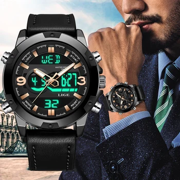 

New LIGE Men Watches Top Brand Luxury Sport Waterproof Digital Watch Men Fashion Date LED Dual Display Watch Relogio Masculino