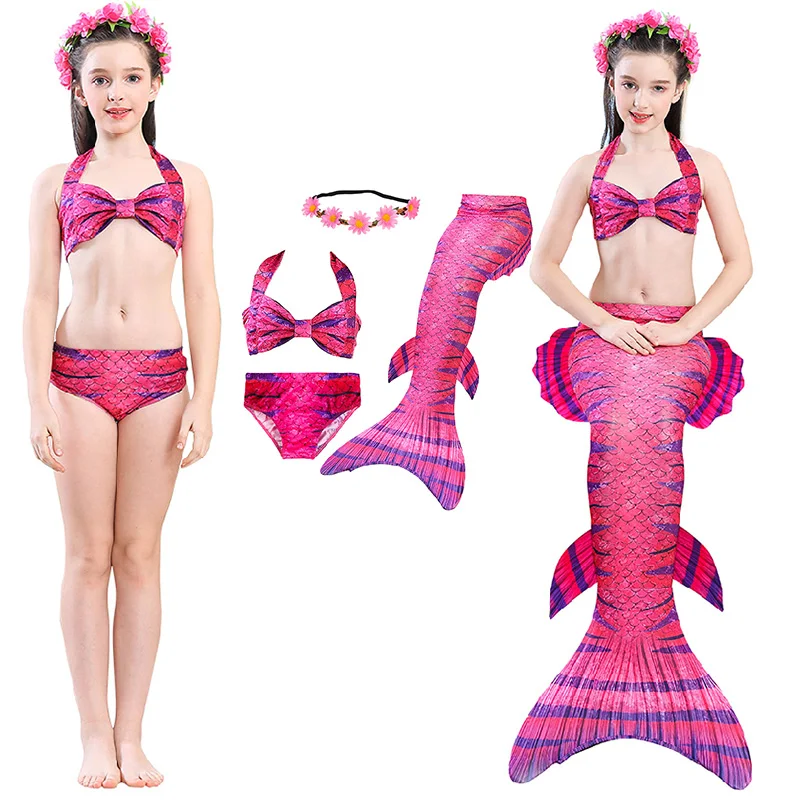 Пляжный маскарадный костюм с финш-От 4 до 12 лет для девочек; купальный костюм для девочек из 5 предметов с разноцветными рыбками и чешуями; детский купальный костюм принцессы; праздничный комплект бикини