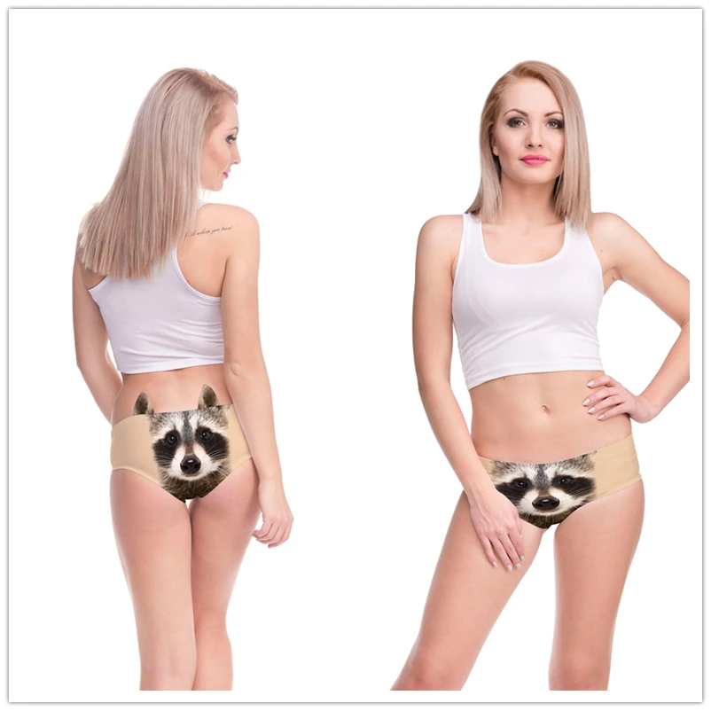 

Sexy Woman Briefs Real Animal 3D Printing Kawaii Ear Lady Underwear Owl Bulldog White Tiger Funny Women Panties