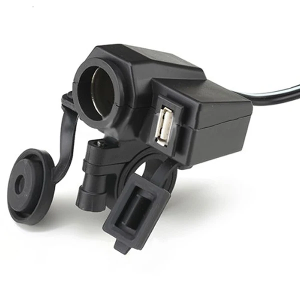 

Waterproof Motorcycle 12V/24V Cigarette Lighter Power 5V USB Port Integration Outlet Socket (Black)
