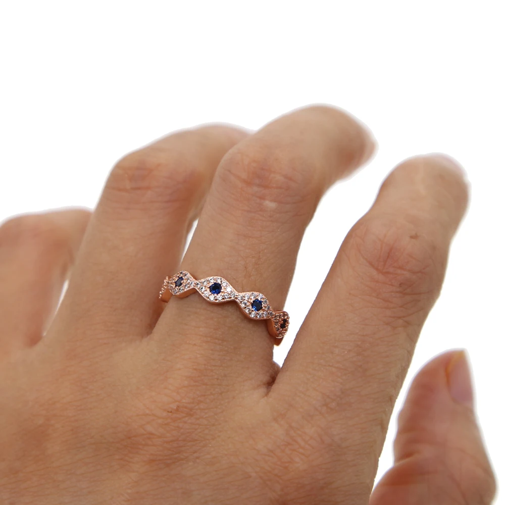 Stylish Fashion Women Ring Finger Jewelry Rose Gold Color CZ Cubic czirconia Crystal evil eye Rings 6/7/8/9/10 Hot Sale