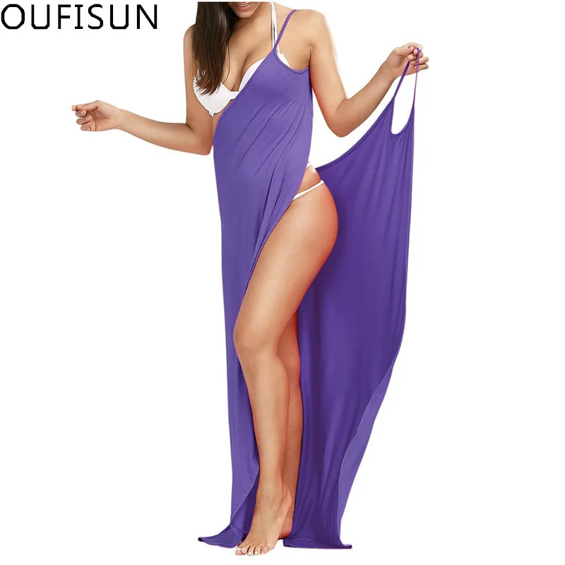 

Oufisun Solid Sleeveless Summer Beach Women's Dress 2019 New Sexy Deep V-neck Spaghetti Strap Dresses Wrap Backless Long Dress