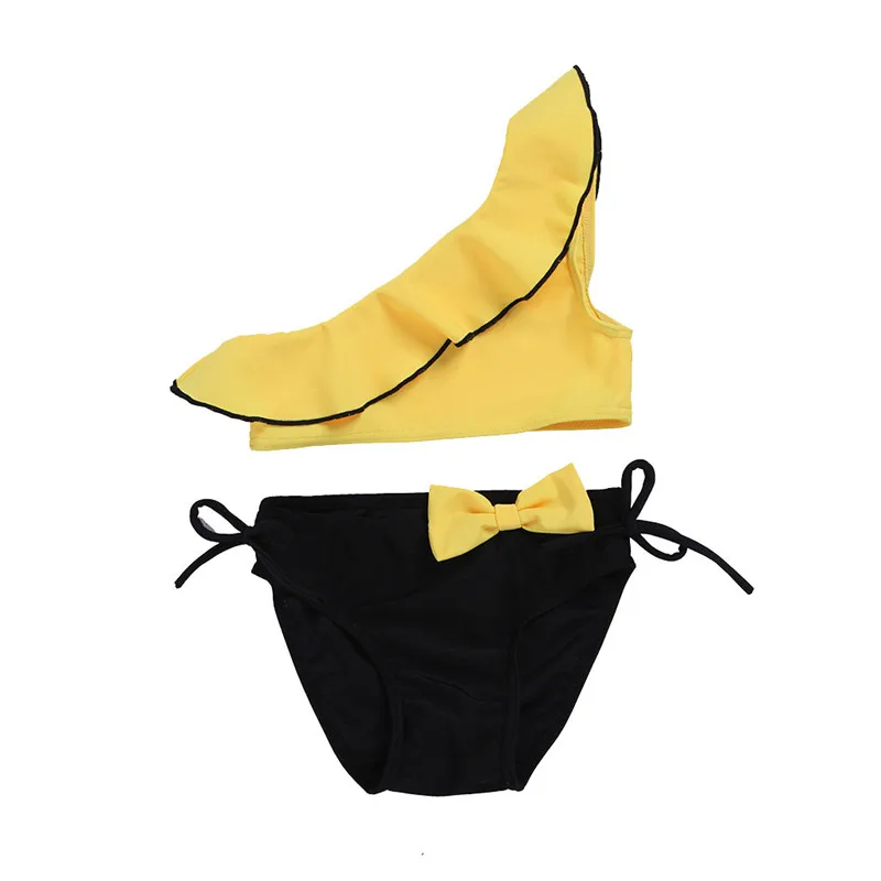 Telotuny/ детский купальный костюм из двух предметов для маленьких девочек летняя детская одежда для плавания для водных видов спорта, бикини, купальный костюм пляжный купальный костюм - Цвет: Yellow