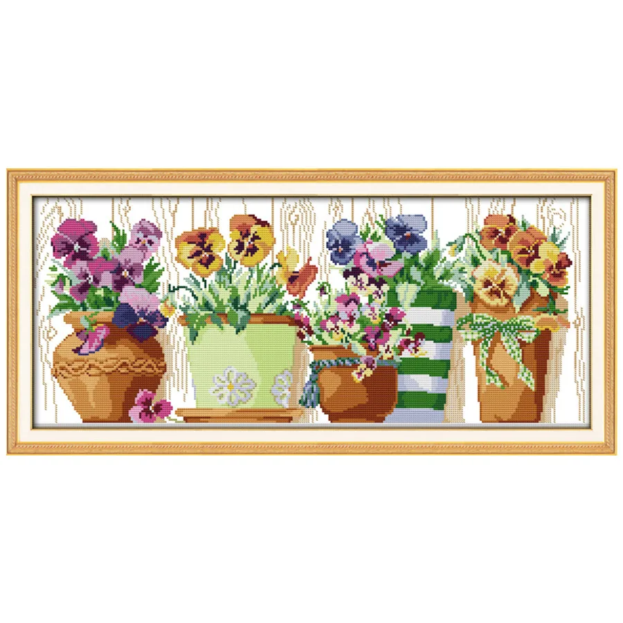 

Pottings Colourful Flower Decor Painting Counted Printed On Canvas DMC 11CT 14CT Chinese Cross Stitch Embroidery Needlework Sets