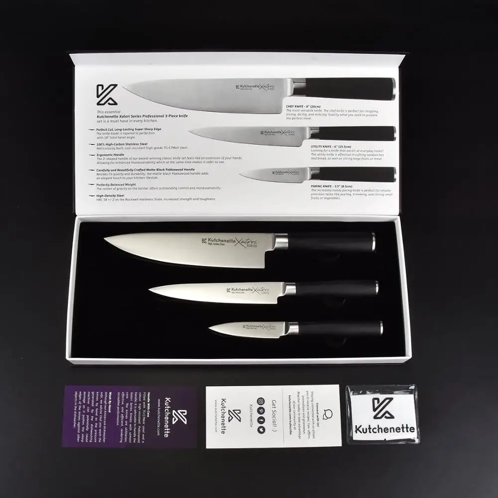  SEDGE 3 Piece Kitchen Knife Set - 8 Inch Chef Knife 6 Inch Utility Knife 3.5 Inch Paring Knife Japa - 33010042445