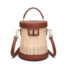 Ручная сумка из ротанга, плетеная Сумка из воловьей кожи, импортный высококачественный ротанг, ручная работа, сумка, сумка через плечо, кожаная сумка