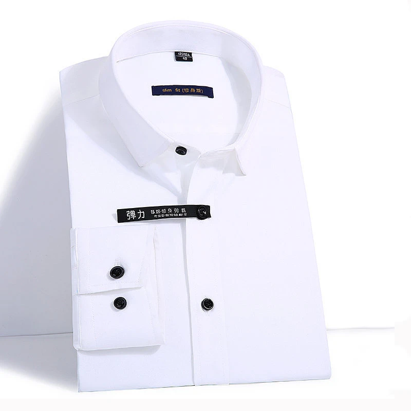 Comprar Nueva camisa de vestir clásica de fibra de bambú para hombre, camisas sociales de Color sólido para hombre, ropa de oficina de fácil cuidado, ropa interior masculina de ajuste Regular YN10227