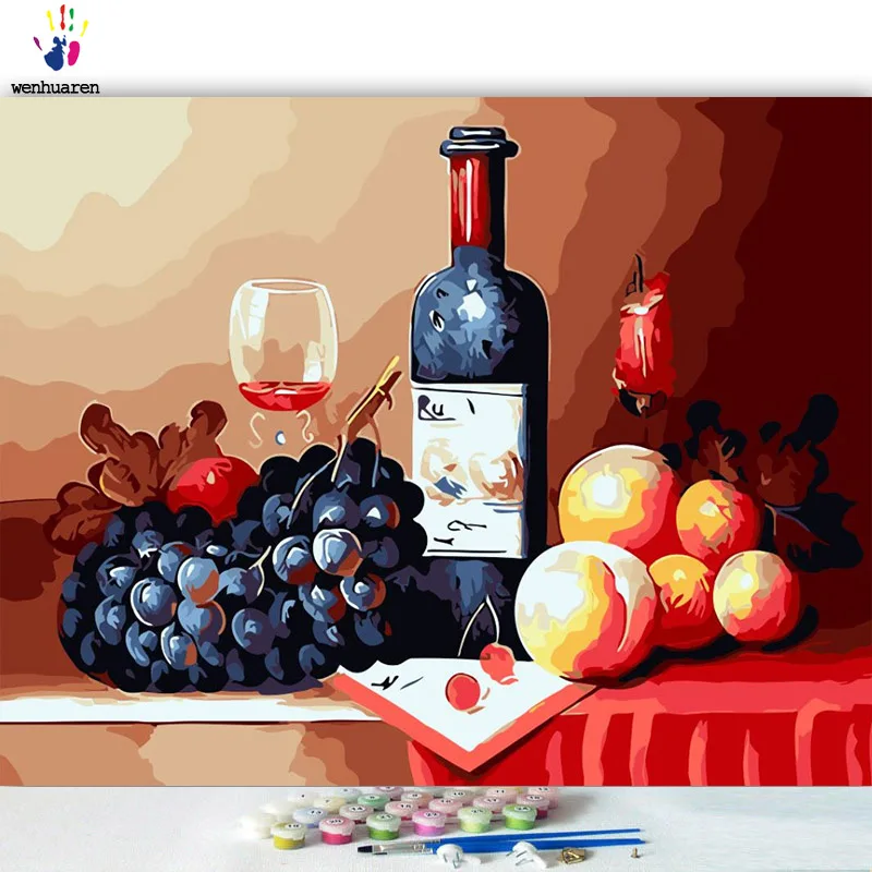 DIY картинки для раскраски по номерам с цветами вкусное вино картина Рисование Живопись по номерам в рамке дома - Цвет: 5966