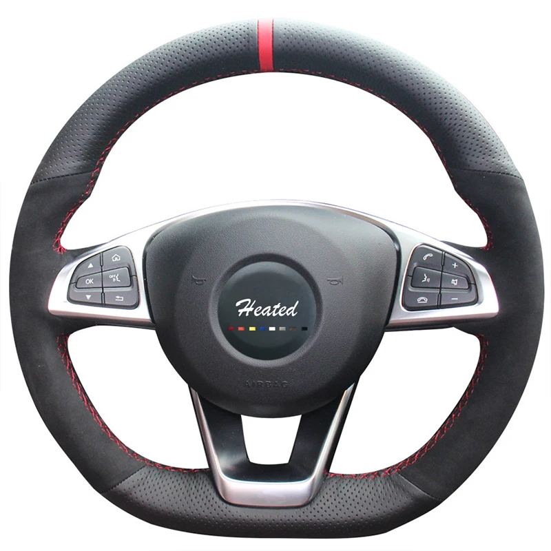 Black Leather Black Suede Steering Wheel Cover for Mercedes Benz C200 C250 C300 B250