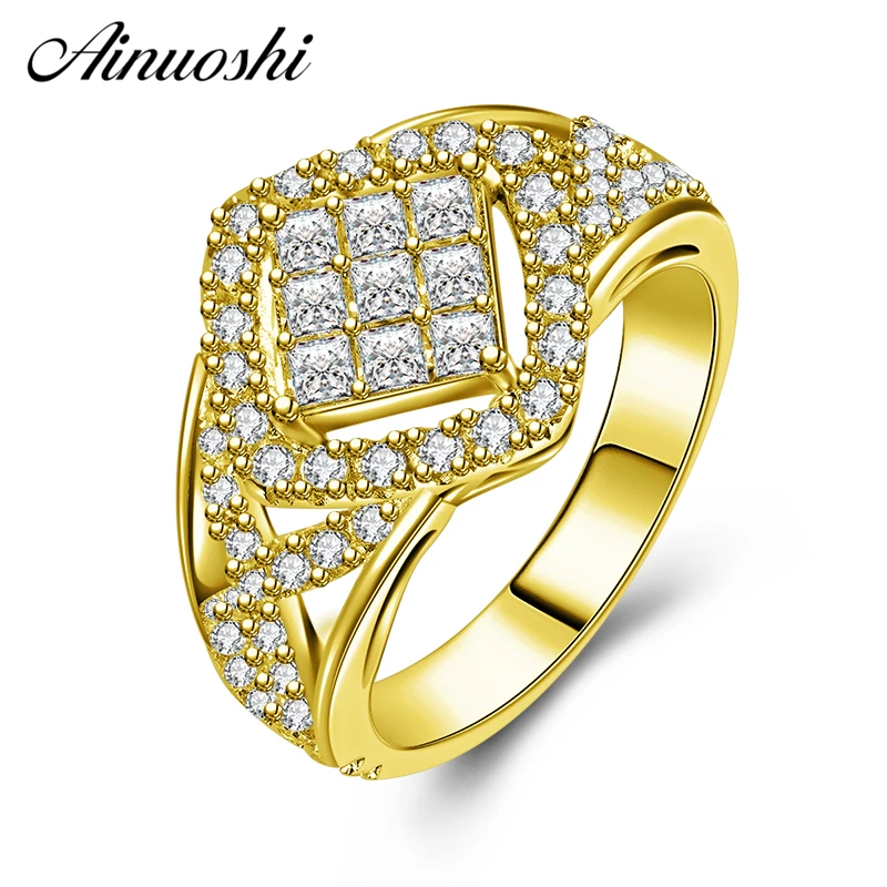 AINUOSHI 10K Solid Yellow Gold Diamond Halo Wedding Band