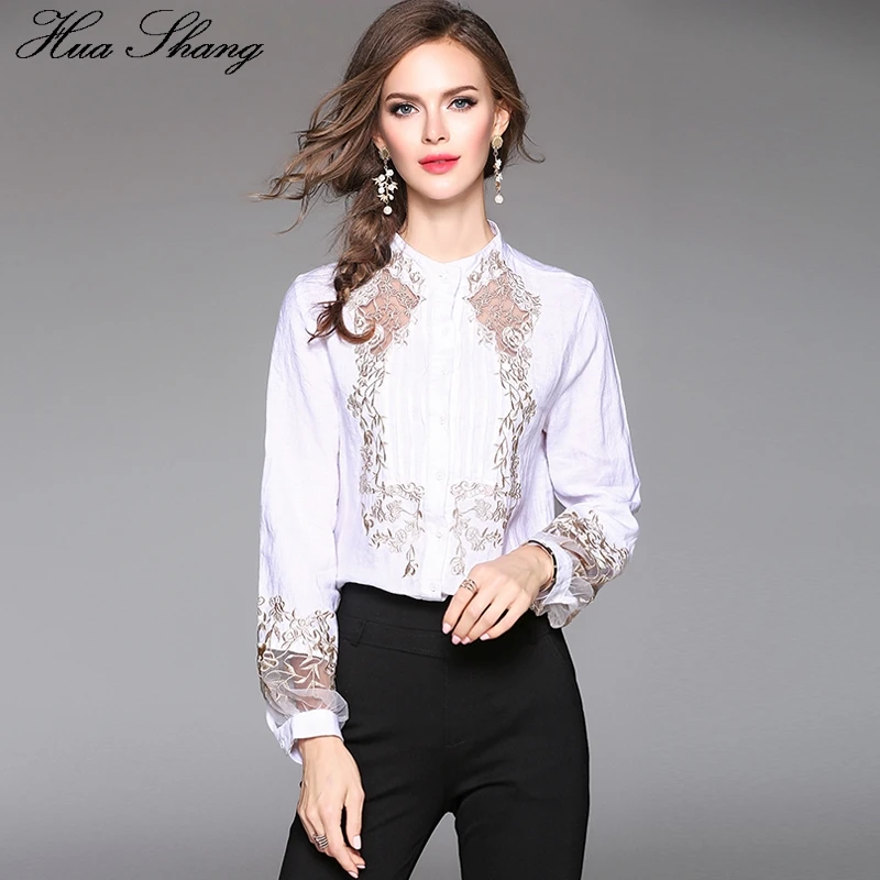 Женская прозрачная блузка с длинным рукавом фонариком и вышивкой|office shirt|shirt